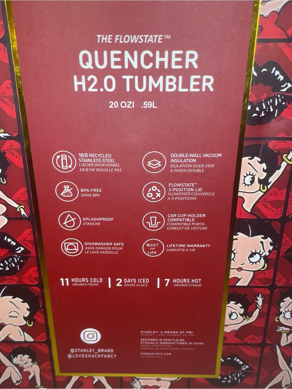 NIB Stanley x Betty Boop Collab Red The Flowstate Quencher H2.0 Tumbler 40oz - Picture 9 of 12